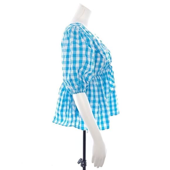 Lilly Pulitzer Sarafina Turquoise Oasis Crinkle Gingham Blouse Size 0 - Picture 4 of 11